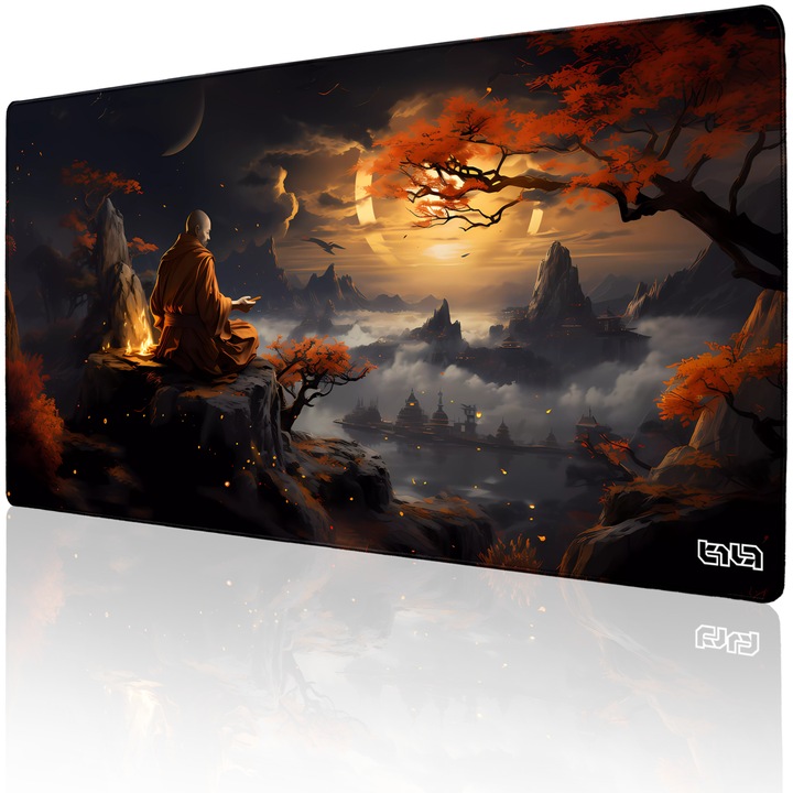 Подложка за мишка TILT Zen Monk, неплъзгаща се, ръчно шита, 100x50 см, многоцветна