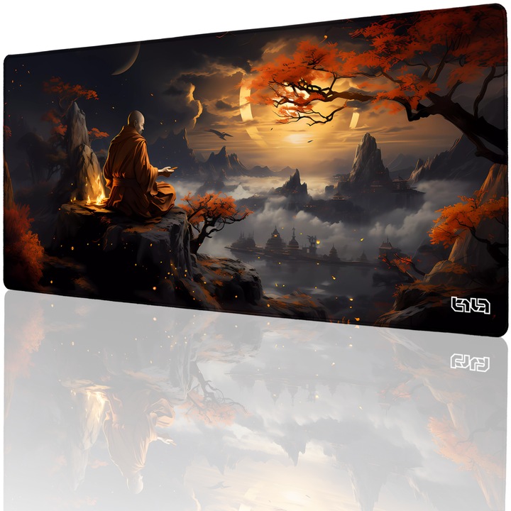 Mousepad TILT Zen Monk, antiderapant, cusaturi manuale, 90x40cm