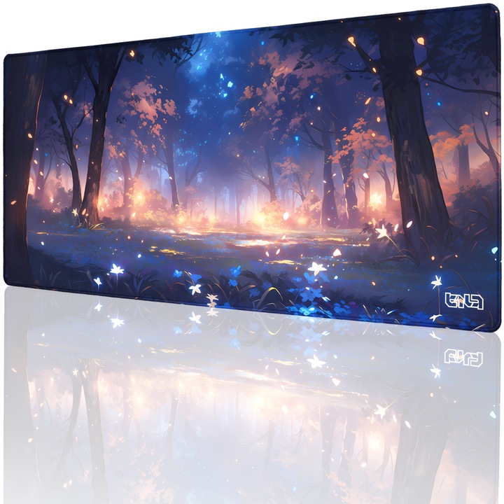 Mousepad TILT Magic Forest, antiderapant, cusaturi manuale, 90x40cm