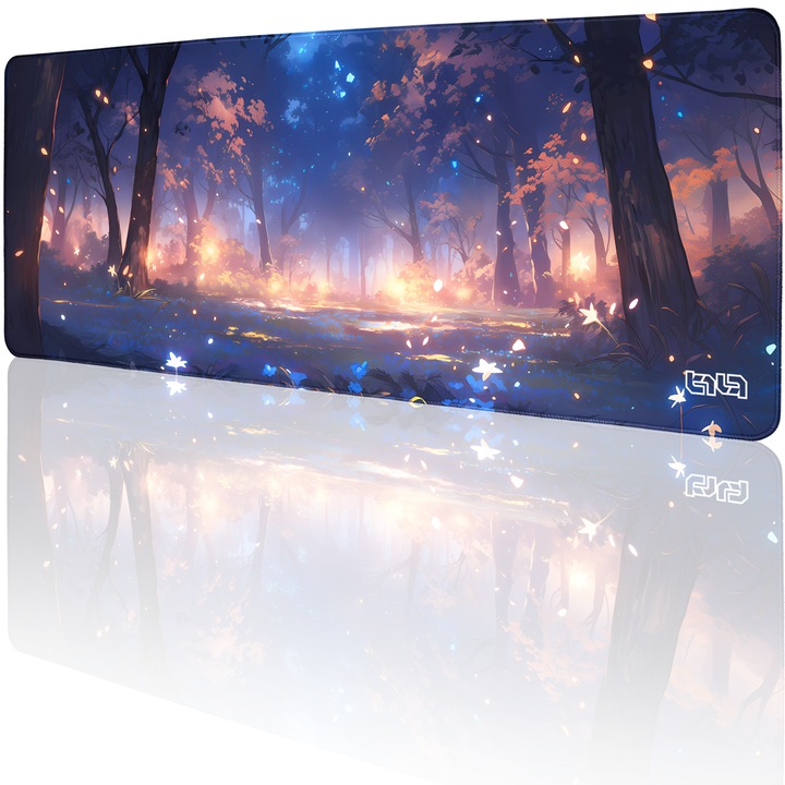 Egérpad TILT Magiczny Las, csúszásmentes, kézzel varrott szélek, 80x30cm