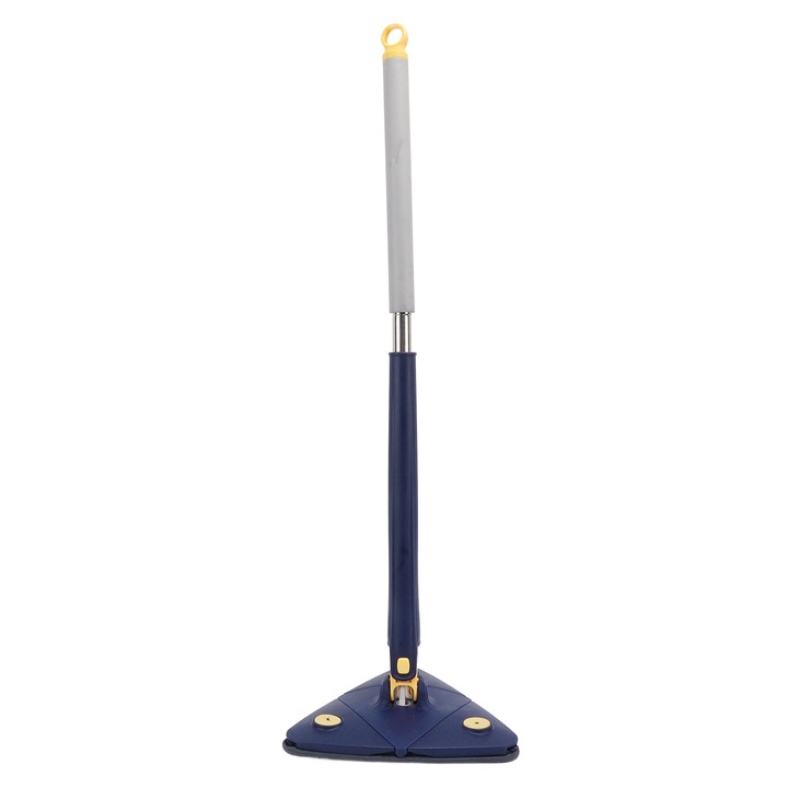 Mop triunghiular Bizaical, 130cm, albastru, cu cap de mop din fibra fina, set cu 1 cap de mop si 2 tije de conectare