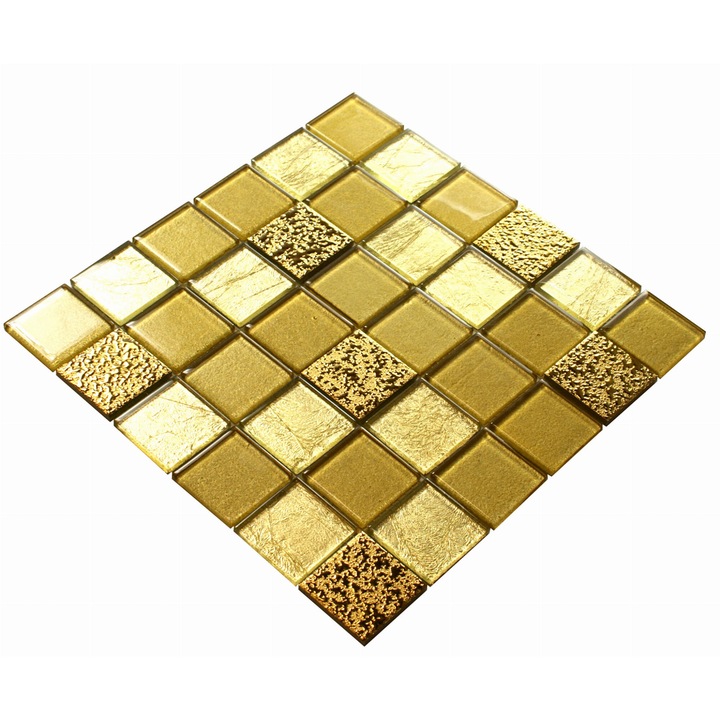 Стъклена мозайка "GOLD MAGIC", плочка за кухня и баня, модерна, Златист