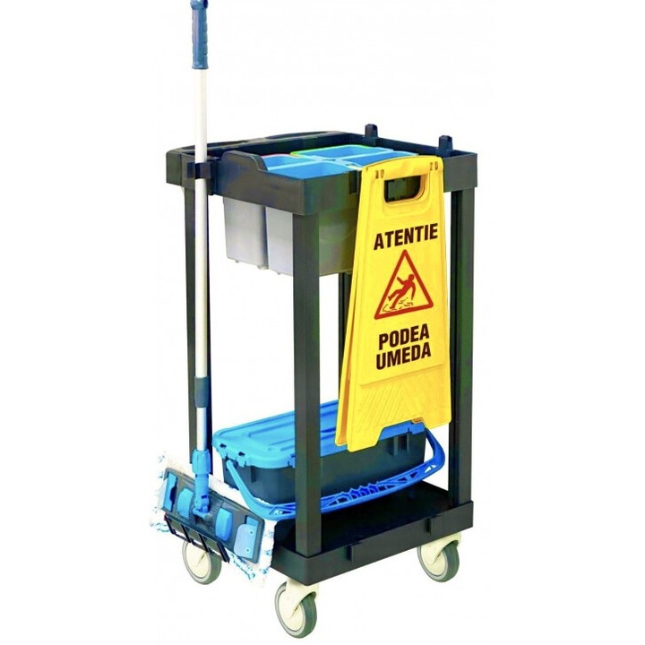 Количка За Почистване Dacenergy, 4 Кофи По 5 L С Дозиращо Сито, 1 Уплътнена Кофа За Предварително Импрегнирани Плоски Мопове, С Куки, 4 Колела