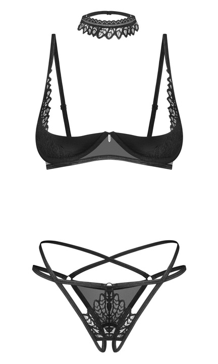 Obsessive 3 darabos Donarella készlet, poliamid, fekete, XL-2XL INTL