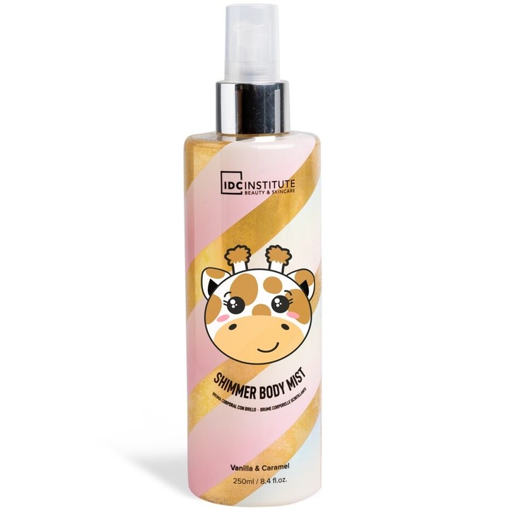 Spray de corp cu sclipici Cute Animals Shimmer Mist Giraffe, IDC Institute 12185, 250ml