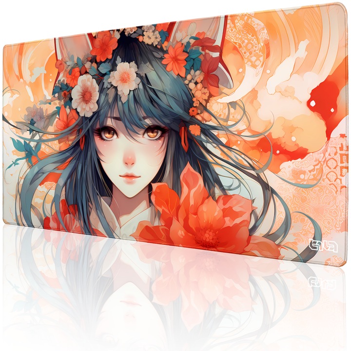 Mousepad TILT Kitsune, 100x50cm, antiderapant, cusaturi manuale, negru