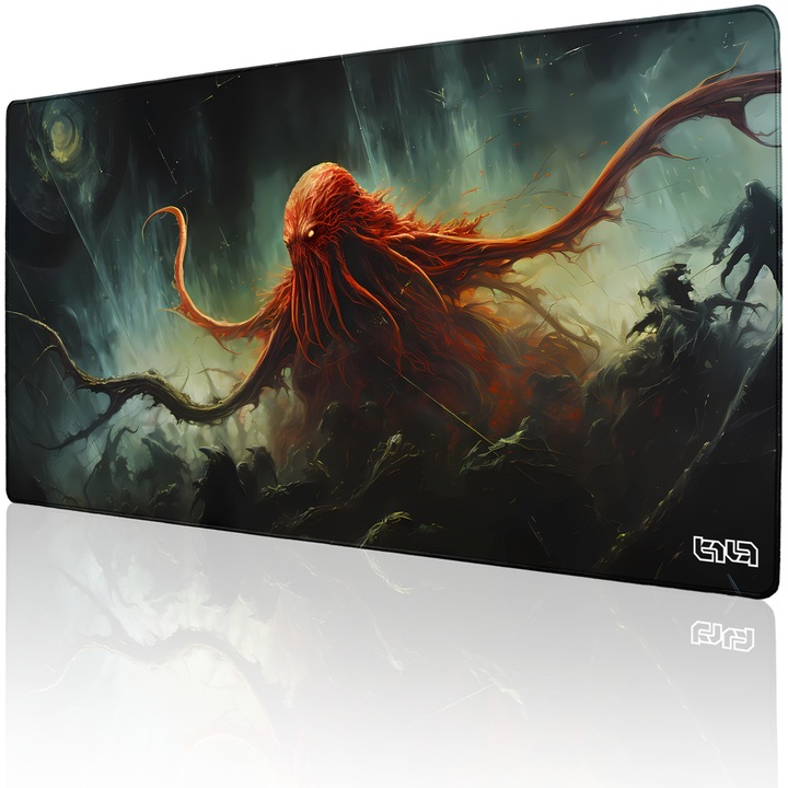 Подложка за мишка TILT Cthulhu, неплъзгаща се, ръчно шита, 100x50 см, многоцветна