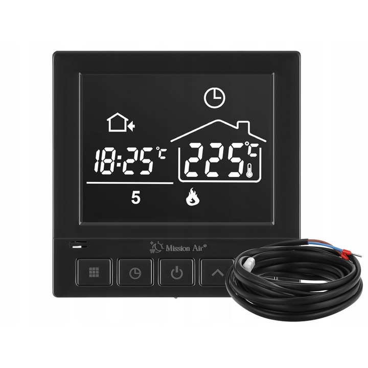 Controler de temperatura, Mission Air, Taurus, programabile, WiFi, 230V, 16A, IP20, 9x9x2 cm, Negru