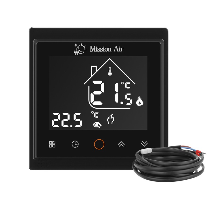 Controler de temperatura, Mission Air, Libra, programabile, WiFi, 230V, 16A, IP20, 9x9x2 cm, Negru