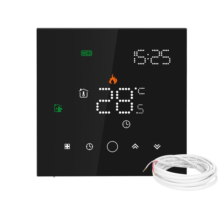 Controler de temperatura, Mission Air, Leo, programabile, WiFi, 230V, 16A, IP20, 9x9x2 cm, Negru