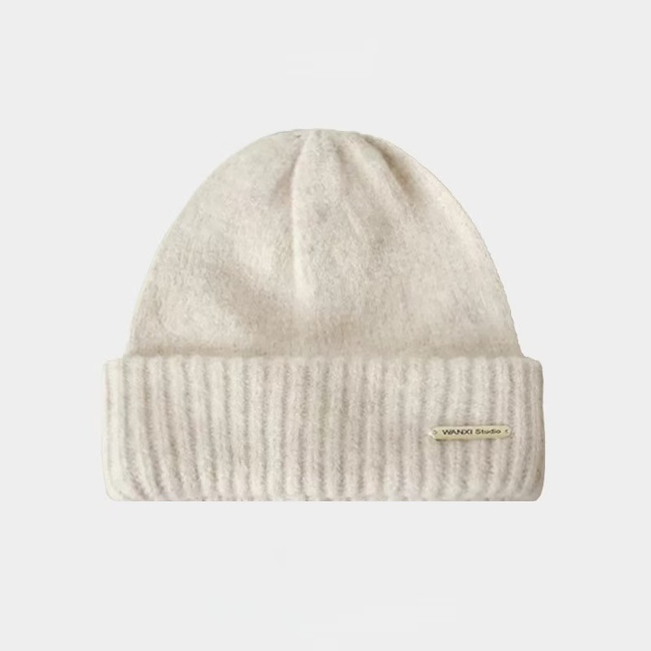 Kötött sapka télire, unisex, bézs, 54+6cm