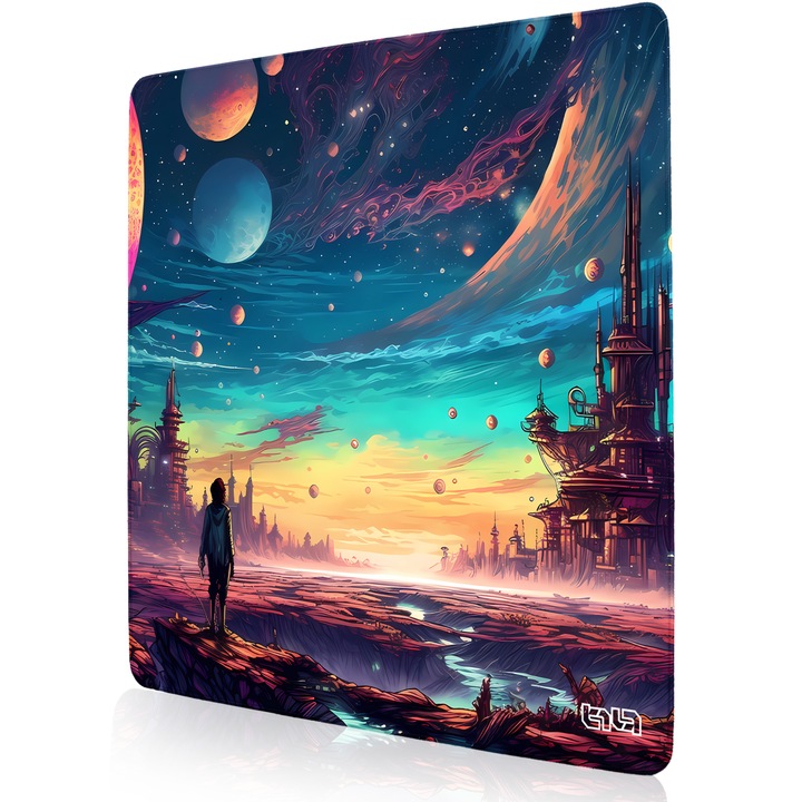 Mousepad TILT Space Discoveries, antiderapant, cusaturi manuale, 50x50cm