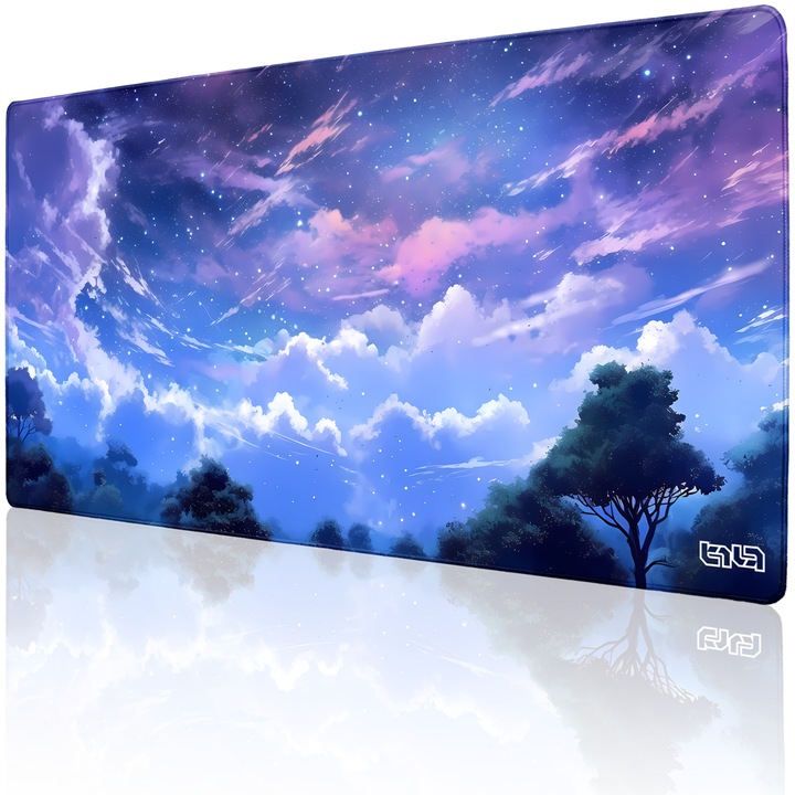 Mousepad TILT Night Clouds, antiderapant, cusaturi manuale, 100x50cm