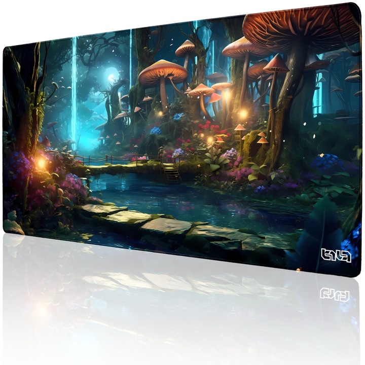 Mousepad TILT Mysterious Forest, antiderapant, cusaturi manuale, 100x50cm
