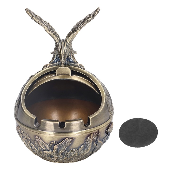 Метална пепелница Bizaical, цилиндричен дизайн, 3 слота за фиксиране, сребрист цвят, 10.5x10.5x15.8cm, комплект с противоплъзгаща основа