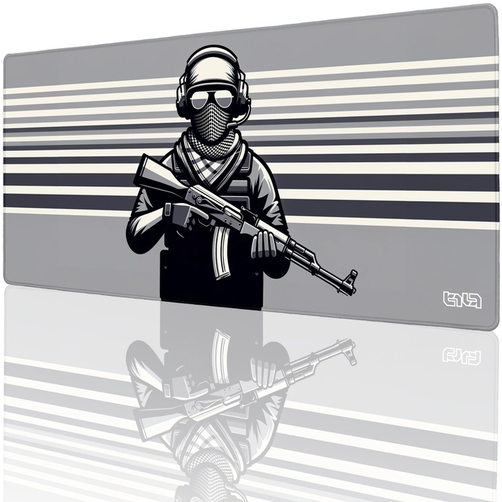 Mousepad TILT De_Terror, 90x40cm, antiderapant, margini cusute manual, negru