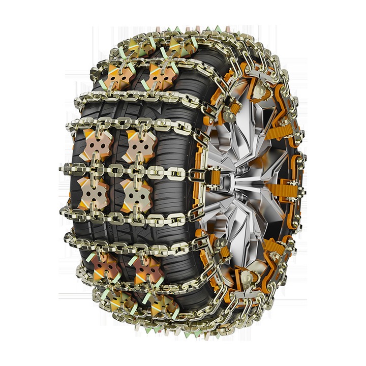 Lant antiderapant, aderenta puternica, baza din tabla de otel, autotensionare instalare portabila, 360° antiderapare laterala, design mai gros, 10 bucati, potrivit pentru anvelope cu latimea 175-275