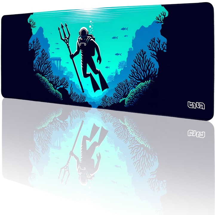 Mousepad TILT Diver with Trident, antiderapant, cusaturi manuale, 80x30cm