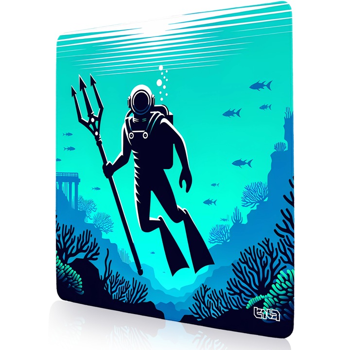 Mousepad TILT Diver with Trident, antiderapant, cusaturi manuale, 50x50cm