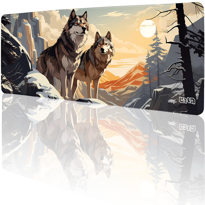 Mousepad TILT Wolf Lands, antialunecare, cusaturi manuale, 80x30cm, multicolor