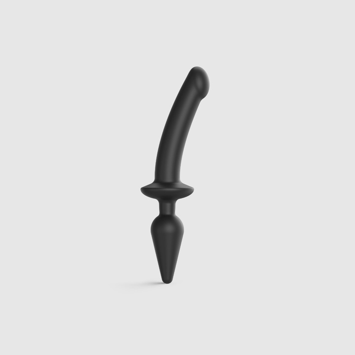 Dildo 2 in 1 STRAP-ON-ME Switch Plug-in, semi-realistic, silicon, negru, 155x34mm
