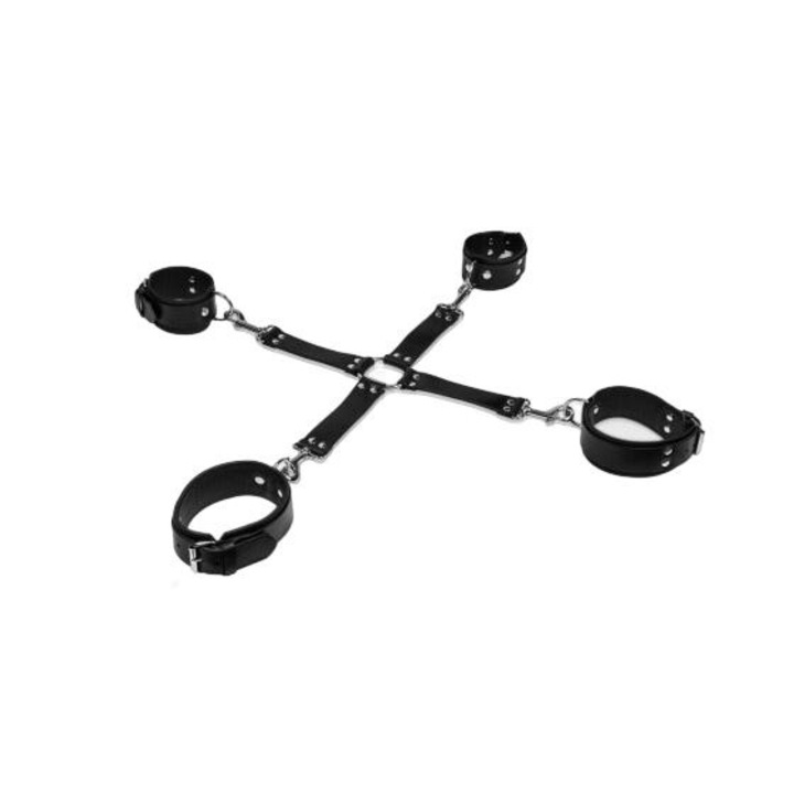 BDSM Whips természetes bőr bilincskészlet, szélessége 4 cm, fekete, állítható