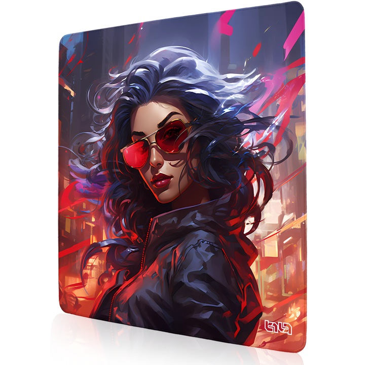 Mousepad TILT Neon Swipe, antiderapant, cusaturi manuale, 50x50cm