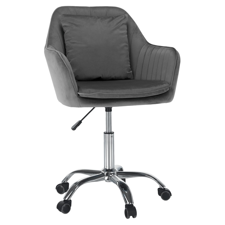 Офис стол Klian хром сиво кадифе 59x61x87/101 см