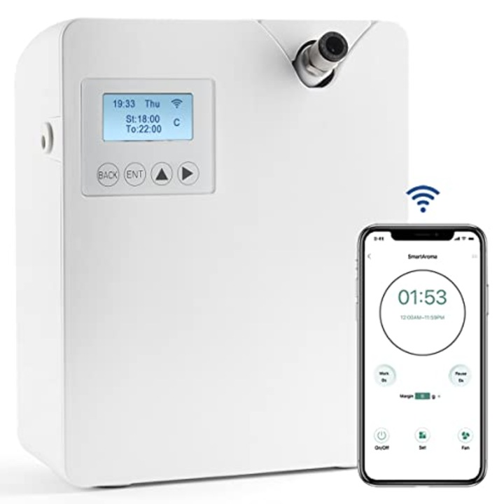 Difuzor de aroma WALALLA, atomizare rece, control WIFI si Bluetooth, alb/negru, 170x80.5x206mm