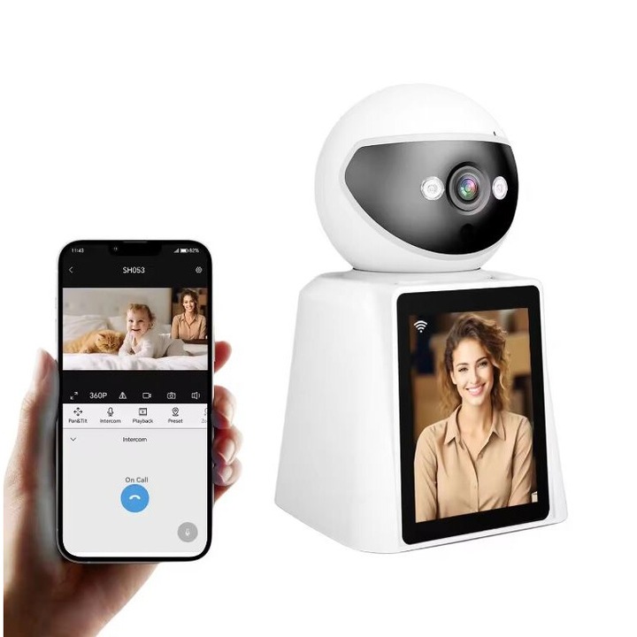 Xenomo® WiFi бебефон, безжична видео-аудио камера за наблюдение на бебета, HD нощно виждане, детекция на движение, 360° наблюдение, двупосочно видео повикване, автоматична връзка