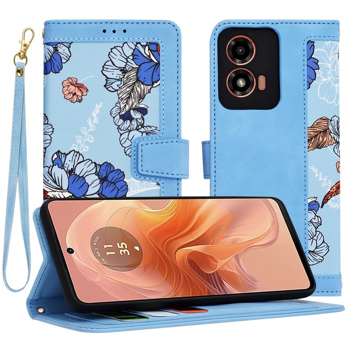 Motorola Moto G04 / Moto G04s / Moto G24 / Moto E14 borítója - Techsuit FlipCraft - vibráló kék