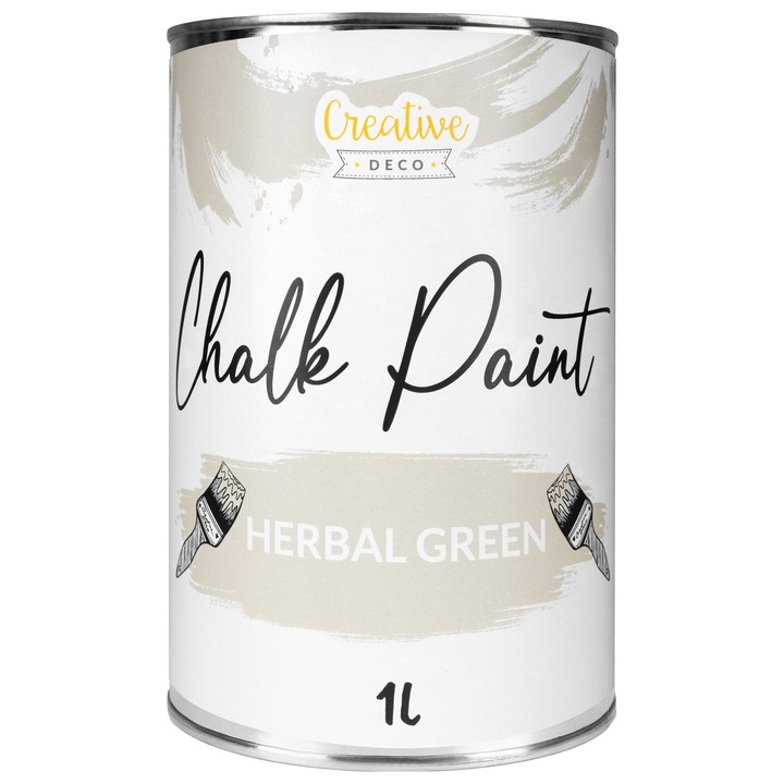 Vopsea verde, Creative Deco, pentru Mobila, 1L, Finisaj mat si cretos bej inchis, Uscare rapida, Furniture Paint pentru lemn pentru renovare si decorare