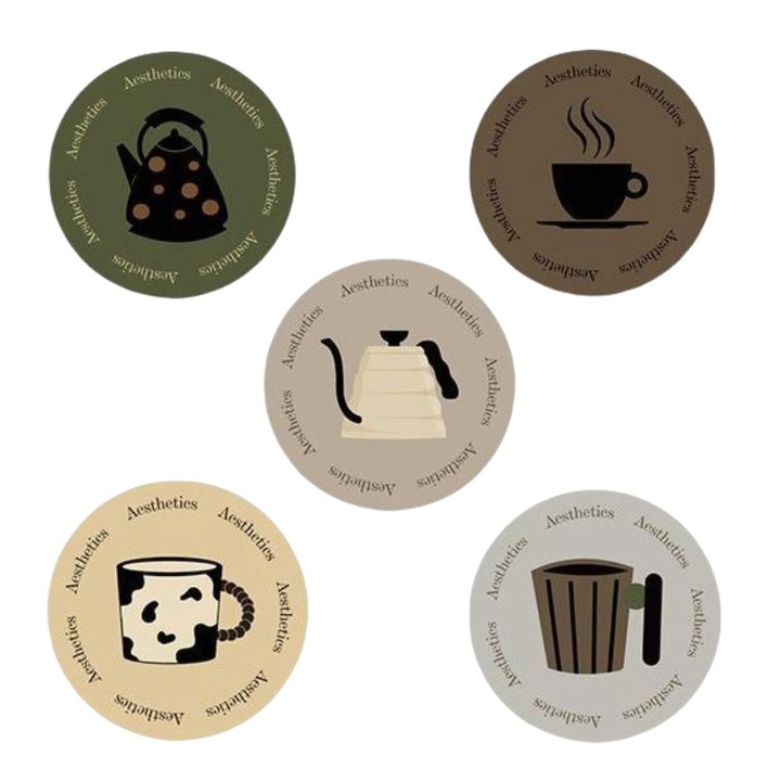 Комплект от 5 поставки за напитки, полиестер и гума, многоцветни, 16х16см