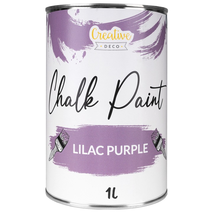 Krétafesték, lila kréta lakk, 1L, kreatív dekoráció, fára, bútorfesték csiszolás nélkül, átlátszatlan, mosható, tökéletes bútorrestauráláshoz, fa- és díszítőfestékhez