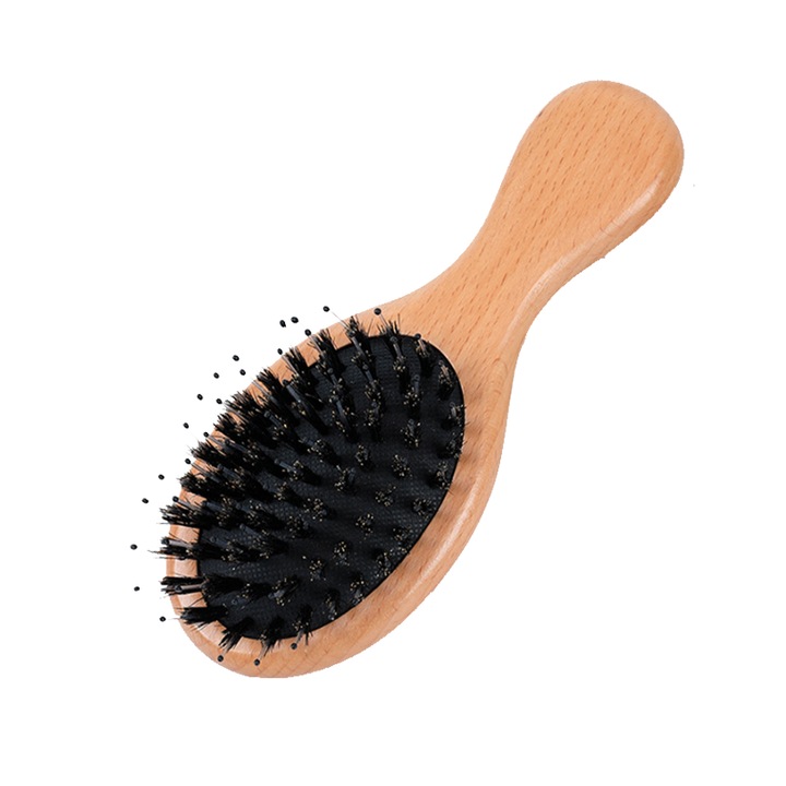 Perie de par COMEWE, peri naturali de mistret si nylon, pentru toate tipurile de par, maner ergonomic, portabila