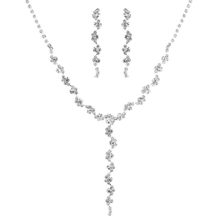 HYTIREBY ékszerkészlet, kristály, könnycsepp nyaklánc és fülbevaló, ezüst, menyasszonyoknak