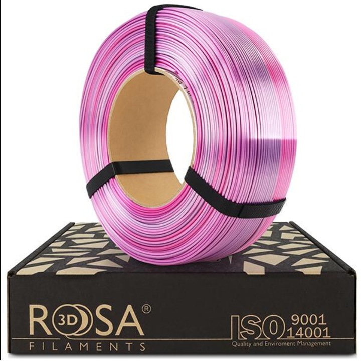 Filament 3D, Rosa3D, Refill PLA Multicolor Matase Floare, 1.75 mm, Usor De Imprimat, Gradient Bland De Culori, Luciu Ridicat, Biodegradabil, Violet, Matase, Perfect Pentru Imprimare 3D, Obiect Decorativ, 1 kg, Roz