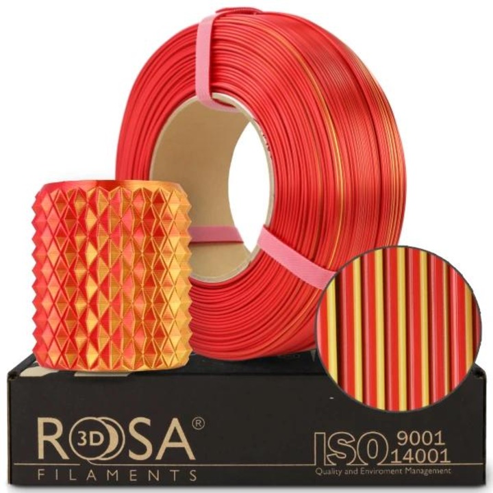 Filament 3D, Rosa3D, Refill PLA Magic Silk Fire, 1.75 mm, Lucios, Bicomponent, Usor De Imprimat, Pentru Incepatori Si Profesionisti, Multicolor, Aderenta Excelenta A Straturilor, Reproducere Buna A Detaliilor, 1 kg, Rosu Aprins