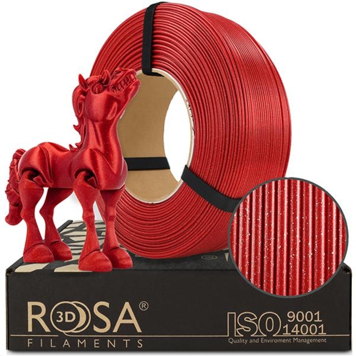Filament 3D, Rosa3D, Refill Pla Galaxy, 1.75 Mm, Glitter, Straturi Invizibile, Usor De Imprimat, Pentru Incepatori Si Profesionisti, Rosu, Filament, 1 Kg, Rosu