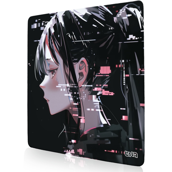 Mousepad TILT Glitched Yuki, antiderapant, cusaturi manuale, 50x50cm, multicolor