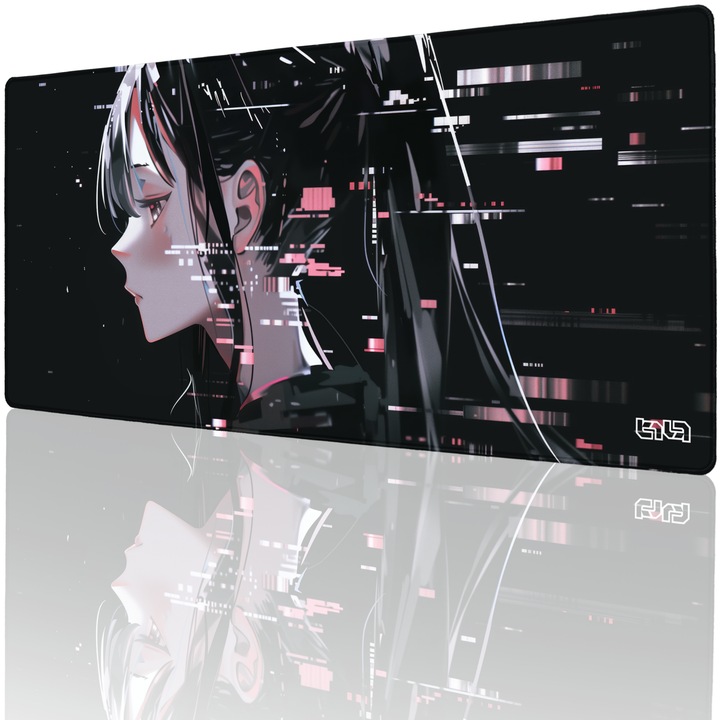 Mousepad, TILT, Glitched Yuki, antiderapant, cusaturi manuale, 90x40cm