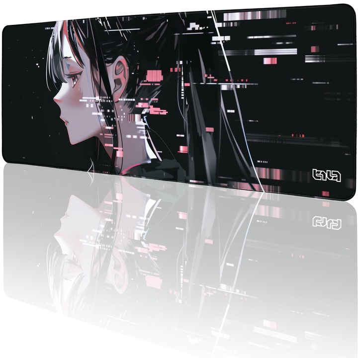 Mousepad TILT Glitched Yuki, 80x30cm, antiderapant, margini cusute manual
