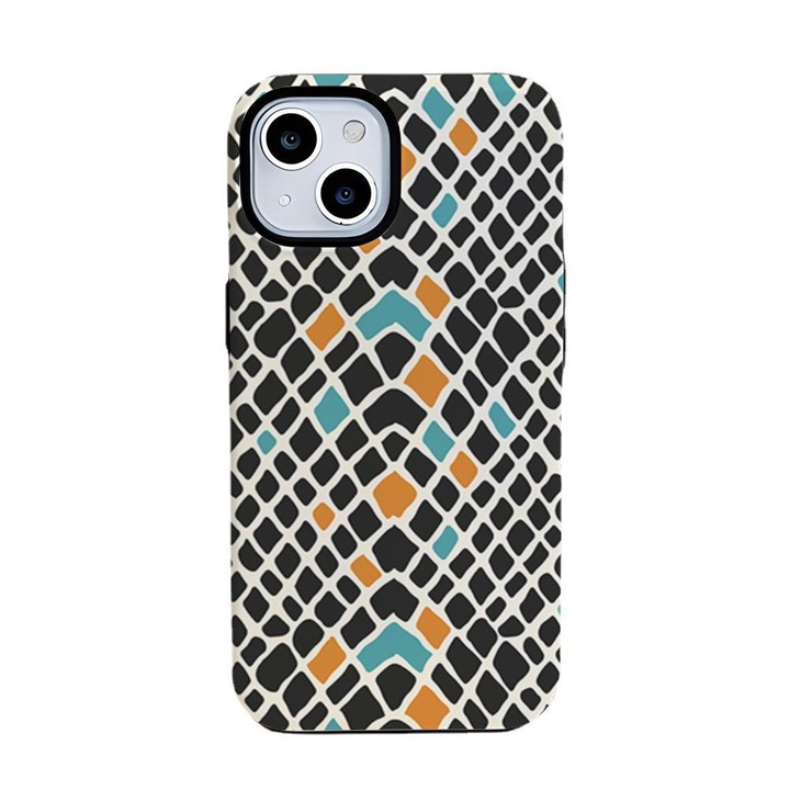 Husa Telefon HESU, Carcasa Hibrida Silicon si Plastic, Protectie 2 Straturi, Negru cu Model, pentru iPhone 13