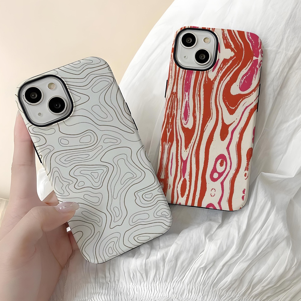 Husa Carcasa Hibrida, Protectie 2 Straturi, Design Valuri Fashion, Alb, pentru Apple iPhone 15 Pro Max