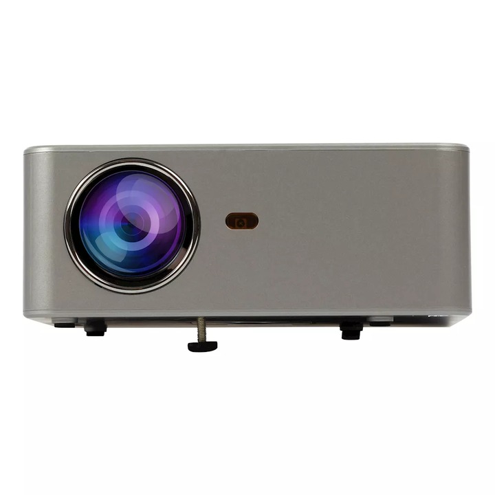 Salora hordozható videoprojektor, integrált Wi-Fi, Házimozi, HD, 2200 lumen, 1280x720 felbontás, 16:9, HDMI port, USB, integrált hangszóró, kompakt, távirányítóval, szürke