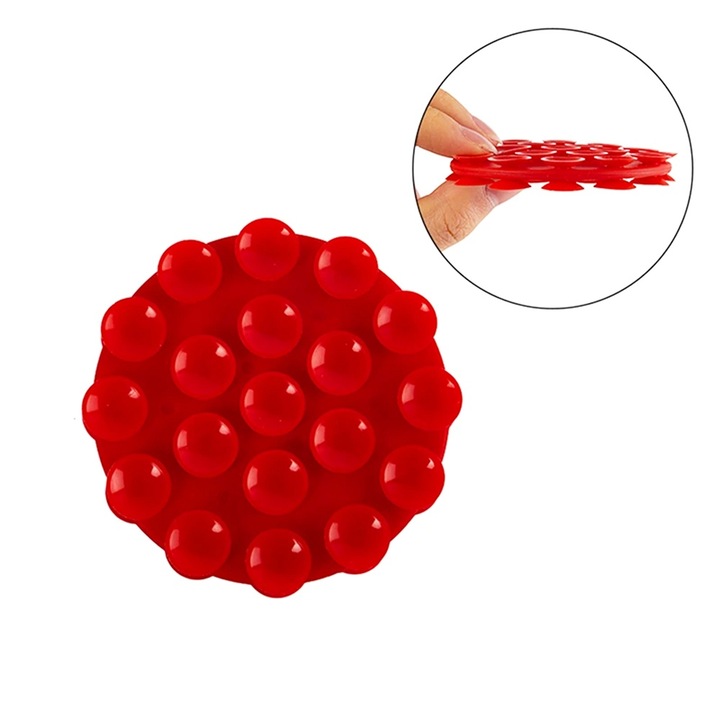 Държач за телефон с вендузи, кръгъл - Techsuit (SR-CUP) - червен