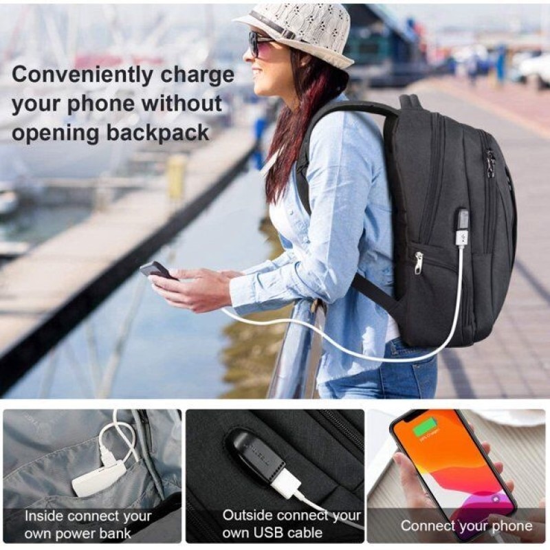 Rucsac laptop 15.6" smart casual, impermeabil, cu port USB, Tigernu, 30x16x45 cm, Negru