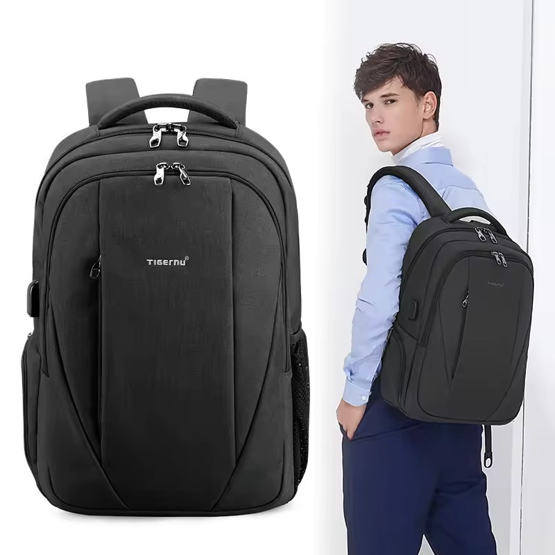 Rucsac laptop 15.6" smart casual, impermeabil, cu port USB, Tigernu, 30x16x45 cm, Negru