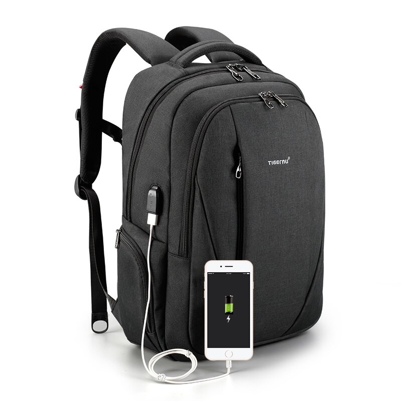 Rucsac laptop 15.6" smart casual, impermeabil, cu port USB, Tigernu, 30x16x45 cm, Negru