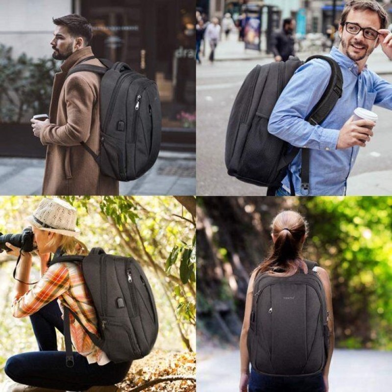 Rucsac laptop 15.6" smart casual, impermeabil, cu port USB, Tigernu, 30x16x45 cm, Negru